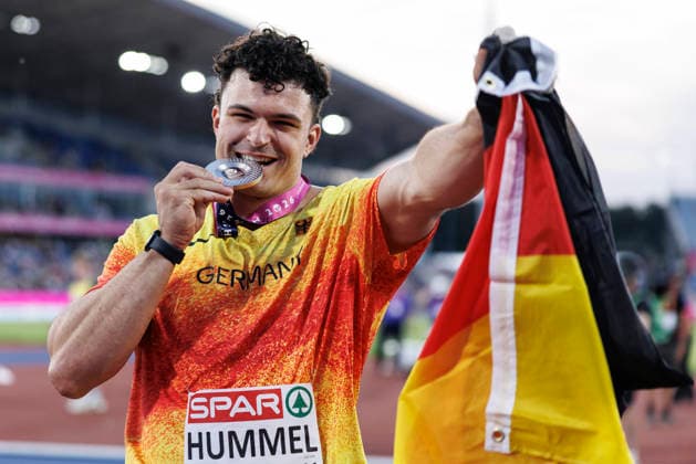Leichtathletik, EM in Birmingham, Hammerwurf, Männer, Merlin Hummel gewinnt Silber