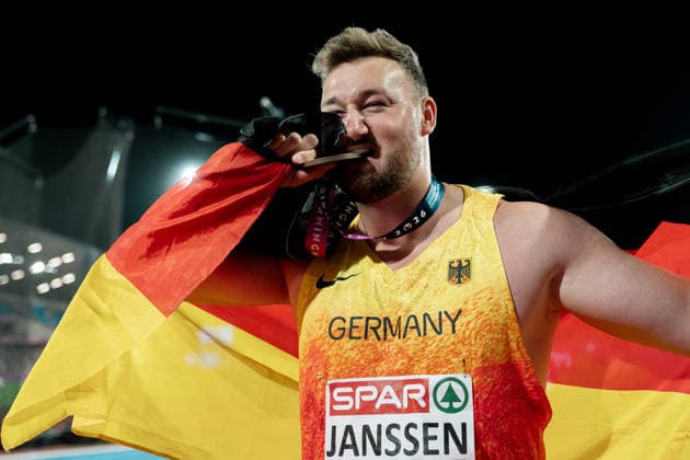 Leichtathletik, EM in Birmingham, Männer, Diskus, Henrik Janssen gewinnt Bronze
