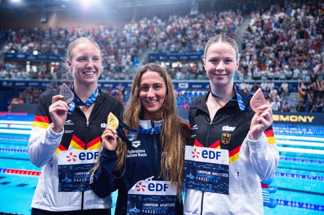 Schwimmen, EM in Paris, 400m Freistil, Frauen, Isabel Marie Gose und Maya Werner gewinnen Silber und Bronze
