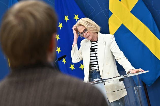 Schweden, Finanzministerin Elisabeth Svantesson gibt Pressekonferenz in Stockholm