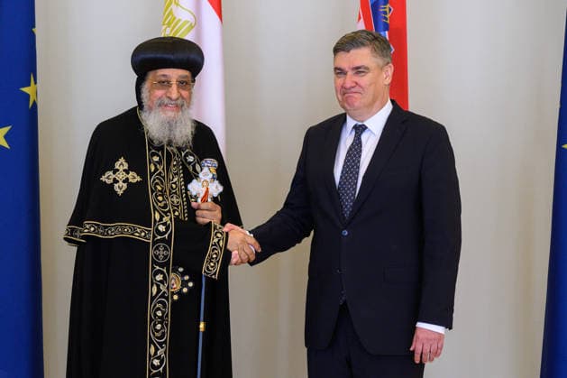Kroatien, Zoran Milanovic empfängt Tawadros II, Papst von Alexandria, in Zagreb