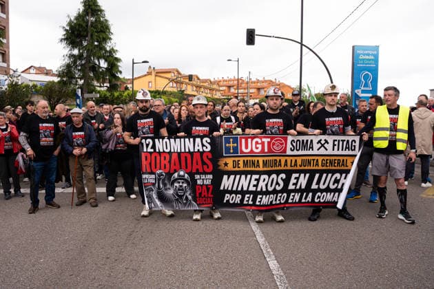 Spanien, Bergleute der Mina Miura protestieren in Oviedo