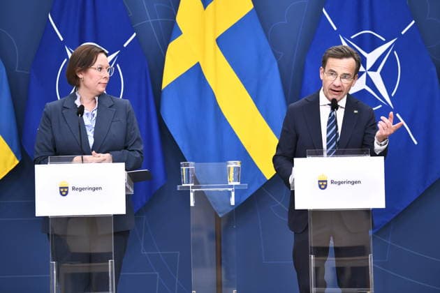 Schweden, Ulf Kristersson und Maria Malmer Stenergard Pressekonferenz in Stockholm