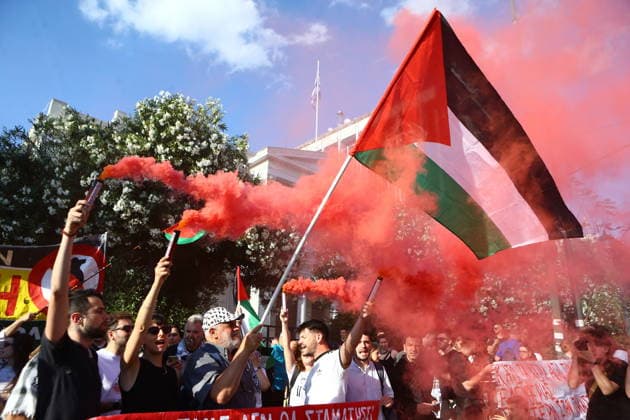 Griechenland, Demonstration zur Unterstützung der Gaza-Hilfsflotte Global Sumud Flotilla in Athen
