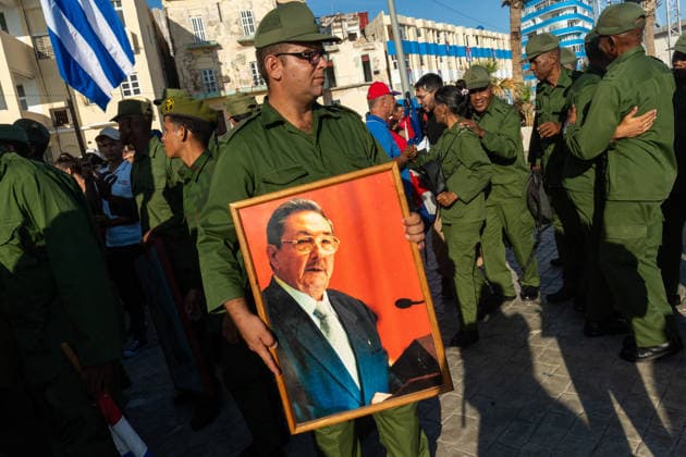 Kuba, Demonstration von Anhängern von Raul Castro nach Anklage der USA in Havanna