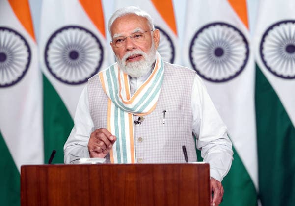 Indien, Premier Narendra Modi beim Rozgar Mela in Neu Delhi