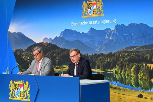 Bayern, Johann Wadephul und Markus Söder Pressekonferenz in München