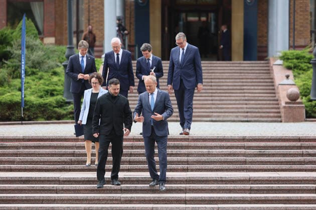 Ukraine, Carpathian Eight-Gipfel mit Wolodymyr Selenskyj, Donald Tusk und europäischen Partnern in Iwano-Frankiwsk