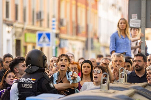 Spanien, Proteste gegen die Zwangsräumung von einer 87-Jährigen in Madrid