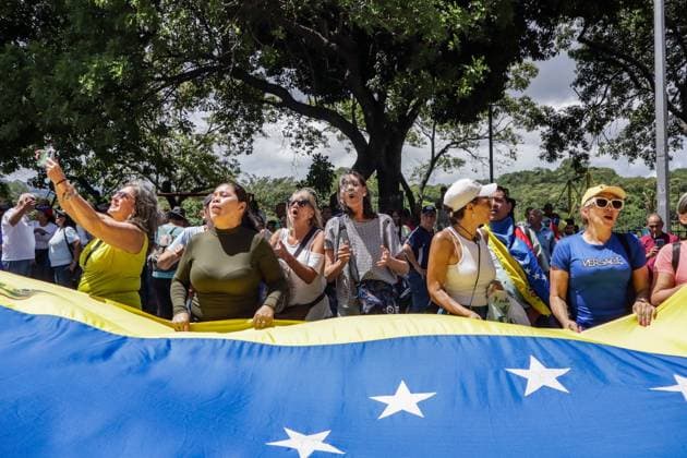 Venezuela, Unterstützer von Maria Corina Machado demonstrieren in Caracas