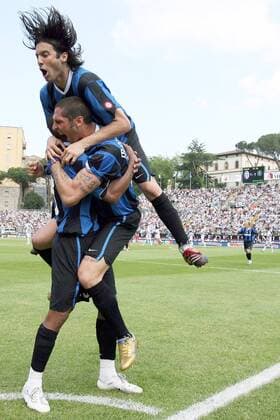 Santiago Solari (re.) und Marco Materazzi (beide Inter Mailand) - Torjubel -  Fußball Herren Serie A 2006 2007, 1. Italienische Liga, FC Internazionale Mailand Gruppe Siena Freude, Begeisterung, Fußball Herren Serie A 2006 2007, 1. Italienische Liga, FC Internazionale Mailand Gruppe Siena Freude, Begeisterung,