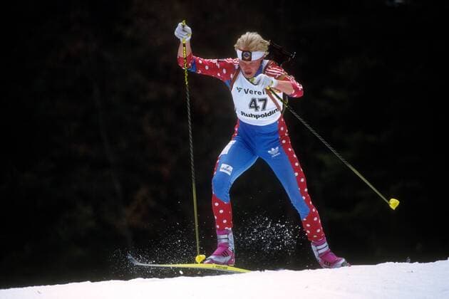 Sergey Chepikov (GUS) Biathlon Herren 1991 Einzelbild Aufnahmedatum geschätzt Ruhpolding Dynamik,