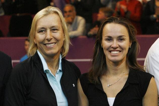 Martina Navratilova (CZE) Martina Hingis (SUI) Tennis : Open GDF Suez - Trophee des Legendes - Coubertin - 12.02.2012 - GwendolineLeGoff Panoramic 