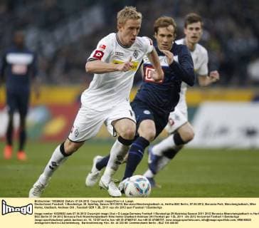 Deutschland, Fussball, 1.Bundesliga, 29. Spieltag, Saison 2011 2012, Borussia Mönchengladbach vs, Hertha BSC Berlin, 07.04.2012, Borussia Park, Mönchengladbach, Mike Hanke, Gladbach, Andreas Ottl
