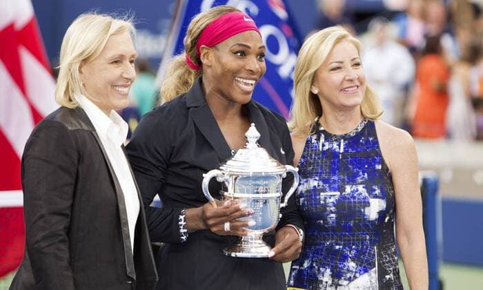 TENNIS - ATP, US Open 2014 NEW YORK CITY,NEW YORK,USA,07.SEP.14 - TENNIS - WTA Tennis Damen Tour, US Open 2014, Grand Slam, Flushing Meadows, final, award ceremony. Image shows Martina Navratilova, Serena Williams (USA) and Chris Evert.