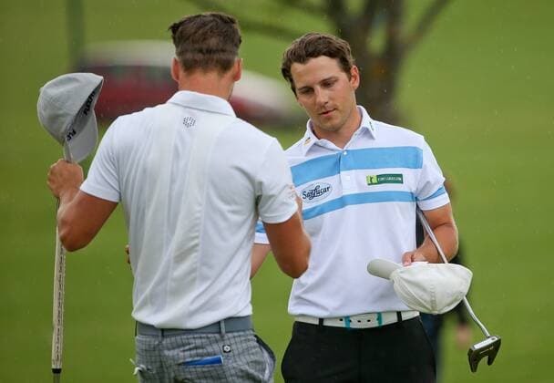 GOLF - Goesser Open 2015 MARIA LANKOWITZ,AUSTRIA,09.MAY.15 - GOLF - Alps Tour, Goesser Open, GC Erzherzog Johann. Image shows Lukas Nemecz and Tobias Nemecz (AUT). GEPAxpictures xChristianxWalgram