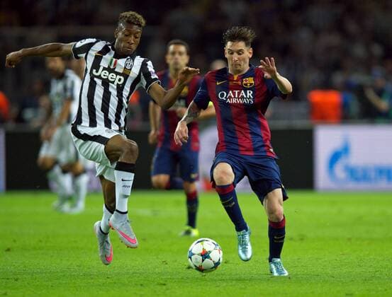 Fussball Berlin Olympiastadion 06.06.2015 UEFA CHAMPIONS LEAGUE FINALE Juventus Turin ITA geg FC Barcelona Barca ESP 1 : 3 FC Barcelona CHAMPIONS LEAGUE Gewinner 2015 vlnr Kingsley COMAN 11 Turin geg Lionel Andres MESSI Barca 10