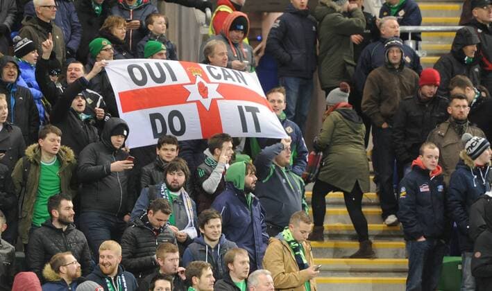 International Friendly Länderspiel Northern Ireland vs Latvia International Friendly Northern Ireland vs Latvia Belfast 13 th November 2015 A pun Oui can do it from the Northern Irish fans referring to the teams qualification for the main European tournament.