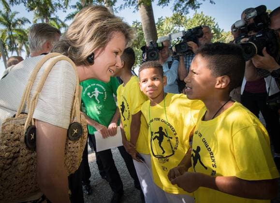 Queen Mathilde of Belgium pictured during a meeting of Belgian royal couple with street children project Amar, partner of Belgian NGO KIYO for children s rights at MAM (Museu of Arte Moderna), in the margin of the presence of the royal couple in Rio, Brazil for the 2016 Olympic Games Olympische Spiele Olympia OS Friday 05 August 2016. BENOITxDOPPAGNE  x04903958x