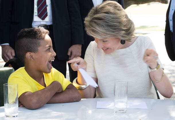 Queen Mathilde of Belgium pictured during a meeting of Belgian royal couple with street children project Amar, partner of Belgian NGO KIYO for children s rights at MAM (Museu of Arte Moderna), in the margin of the presence of the royal couple in Rio, Brazil for the 2016 Olympic Games Olympische Spiele Olympia OS Friday 05 August 2016. BENOITxDOPPAGNE  x04903959x