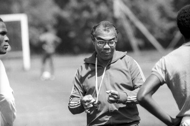 WM 1974, Nationalmannschaft Haiti in der Sportschule Grünwald, Nationaltrainer Antoine Tassy
