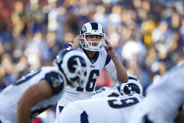 August 12, 2017 - Los Angeles, CA, USA - LOS ANGELES, CA - AUGUST 12, 2017 - Los Angeles Rams quarterback Jerad Goff calls out a play against the Dallas Cowboys at the Los Angeles Memorial Coliseum. Goff played one series. NFL American Football Herren USA Preseason 2017: Rams 13:10 Cowboys - ZUMAs44_ 20170812_zaf_s44_013 Copyright: xK.C.xAlfredx