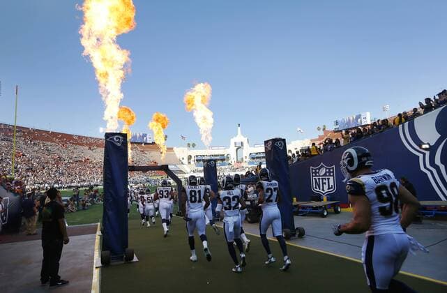 August 12, 2017 - Los Angeles, CA, USA - LOS ANGELES, CA - AUGUST 12, 2017 - The Los Angeles Rams take the field for a game against the Dallas Cowboys at the Los Angeles Memorial Coliseum. NFL American Football Herren USA Preseason 2017: Rams 13:10 Cowboys - ZUMAs44_ 20170812_zaf_s44_028 Copyright: xK.C.xAlfredx