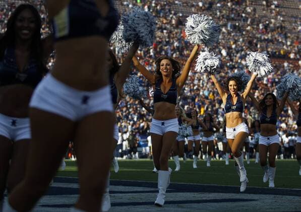 August 12, 2017 - Los Angeles, CA, USA - LOS ANGELES, CA - AUGUST 12, 2017 - Los Angeles Rams cheerleaders perform during a game against the Dallas Cowboys at the Los Angeles Memorial Coliseum. NFL American Football Herren USA Preseason 2017: Rams 13:10 Cowboys - ZUMAs44_ 20170812_zaf_s44_034 Copyright: xK.C.xAlfredx