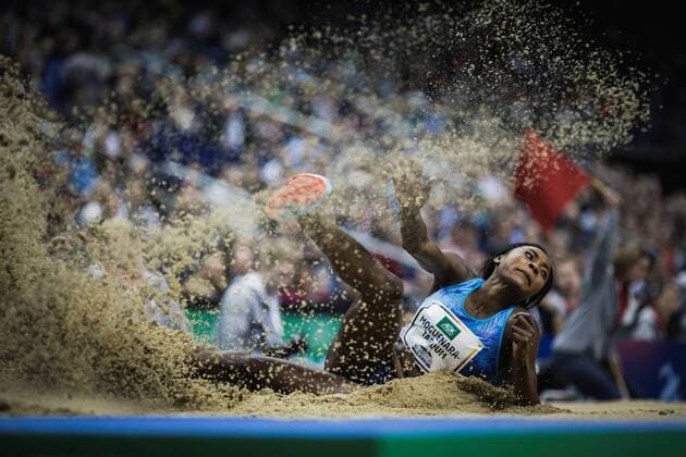 Themen der Woche - SPORT Bilder des Tages - SPORT Berlin, Germany, 26.01.2018: Sosthene Moguenara-Taroum beim Leichtathletik Hallenmeeting ISTAF indoor 2018 in der Mercedes-Benz-Arena.