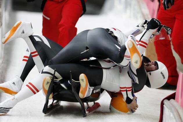 PyeongChang 2018 - Highlights der Olympischen Spiele Olympia-Bilder des Tages - SPORT PENZ Peter mit FISCHLER Georg Team AUT Rodeln Doppelsitzer 3.Platz Olympic Wintergames 2018 Pyeongchang South Korea Olympische Winterspiele 2018 Pyeongchang 14.Februar 2018
