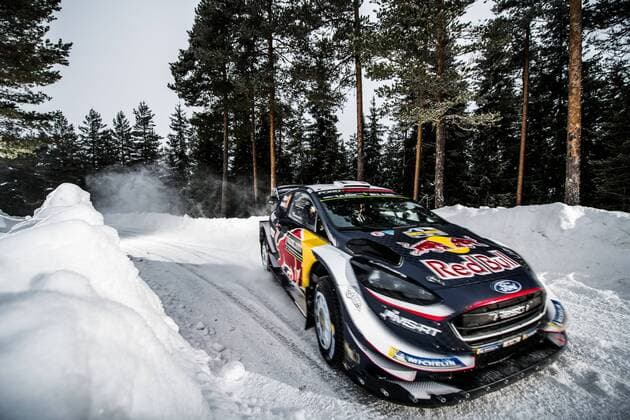 Themen der Woche - SPORT Bilder des Tages - SPORT 180218 Sebastien Ogier med kartläsare Julien Ingrassia, M Ford WRT, Ford Fiesta WRC Motorsport Rallye WM pa SS 17 Likenäs 2 under Rally Sweden den 18 februari 2018 i Torsby. Copyright: FREDRIKxKARLSSON BB180218FK003