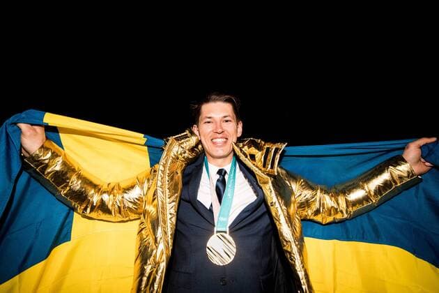 PyeongChang 2018 - Highlights der Olympischen Spiele Olympia-Bilder des Tages 180222 Alpine skier Andre Myhrer of Sweden poses with his gold medal after his win in slalom during day thirteen of the 2018 Winter Olympics on February 22, 2018 in Pyeongchang. Photo: Petter Arvidson BILDBYRAN kod PA 91994 Copyright: PETTERxARVIDSON BB180222PA120