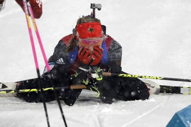Themen der Woche - SPORT Olympia-Bilder des Tages PREUSS Franziska Team GER im Ziel Biathlon Frauen Staffel Olympic Wintergames 2018 Pyeongchang South Korea Olympische Winterspiele 2018 Pyeongchang 22.Februar 2018