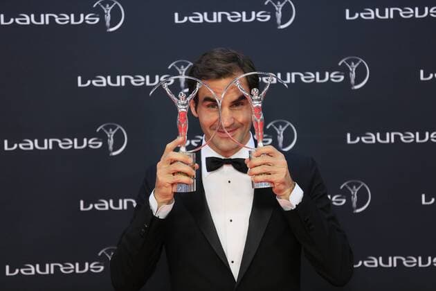 Themen der Woche - SPORT Bilder des Tages - SPORT Roger Federer, Tennisspieler Nummer 1 der Welt, hält mit Sportsman und Comeback Award nun den Rekord für die meisten Laureus-Auszeichnungen, Preisverleihung Laureus Awards 2018 im Sporting, Fürstentum Monaco