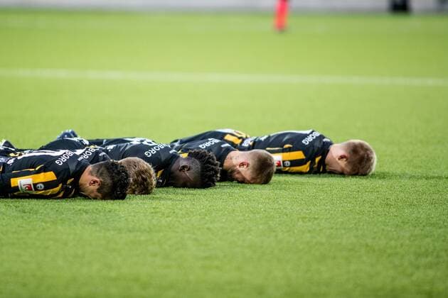 Themen der Woche - SPORT Bilder des Tages - SPORT 180303 Häckens spelarnas jublar efter 1-1 under fotbollsmatchen i Svenska Cupen mellan Häcken och Sundsvall den 3 mars 2018 i Göteborg. Copyright: NICKLASxELMRIN BB180303ZB030