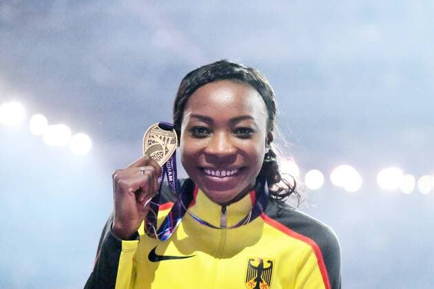 Themen der Woche - SPORT Bilder des Tages - SPORT Birmingham, Grossbritannien, Leichtathletik, Athletics, Track and Field, IAAF, Leichtathletik Hallen WM Birmingham 2018 , IAAF World indoor Championships Birmingham 2018 ,01.03- 04.03.2018 BirminghamArena Birmingham, Sosthene Moguenara, Deutschland, mit Bronzemedaille,Weitsprung Frauen Finale Copyright Gladys Chai von der Laage