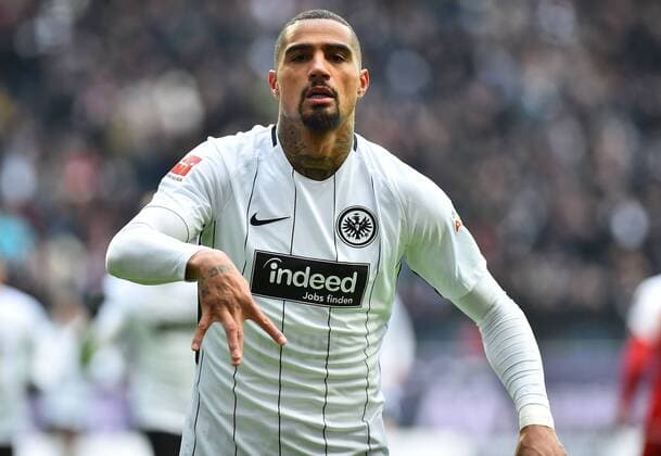 Themen der Woche - SPORT Bilder des Tages SPORT 17.03.2018, xekx, Fussball 1. Bundesliga, Eintracht Frankfurt - FSV Mainz 05, emspor v.l. Kevin-Prince Boateng (Eintracht Frankfurt) celebrate the goal, Torjubel zum 1:0 Frankfurt