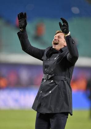 Themen der Woche - SPORT Bilder des Tages - SPORT 18.03.2018, Fussball 1.Liga 2017 2018, 27.Spieltag, RB Leipzig - FC Bayern München, in der Red Bull Arena Leipzig. Trainer Ralph Hasenhüttl (RB Leipzig) jubelt.