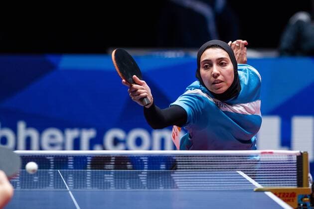 Bilder des Tages - SPORT 180429 Egyptens Farah Abdel-Aziz under bordtennismatchen i lag-vm mellan Japan och Egypten den 29 april 2018 i Halmstad. Copyright: MATHIASxBERGELD BB180429MB112