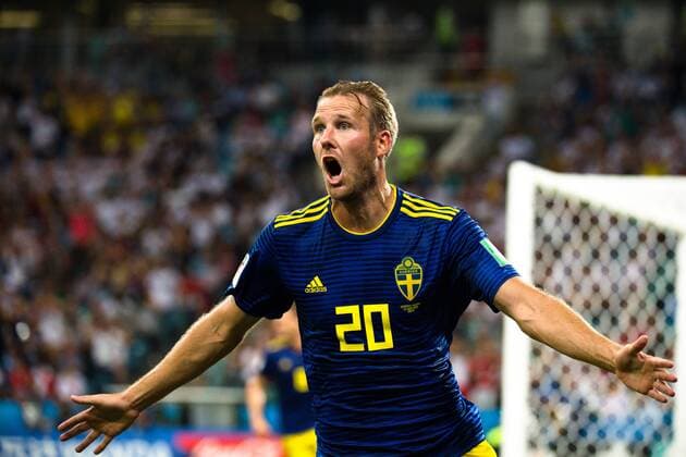 Themen der Woche - SPORT KW25 Bilder des Tages - SPORT WM 2018, Deutschland - Schweden 180623 Ola Toivonen of Sweden celebrates the 1-0 goal during the FIFA World Cup WM Weltmeisterschaft Fussball group stage match between Germany and Sweden on June 23, 2018 in Adler. Photo: Petter Arvidson BILDBYRN kod PA 87728 Copyright: PETTERxARVIDSON BB180623PA081