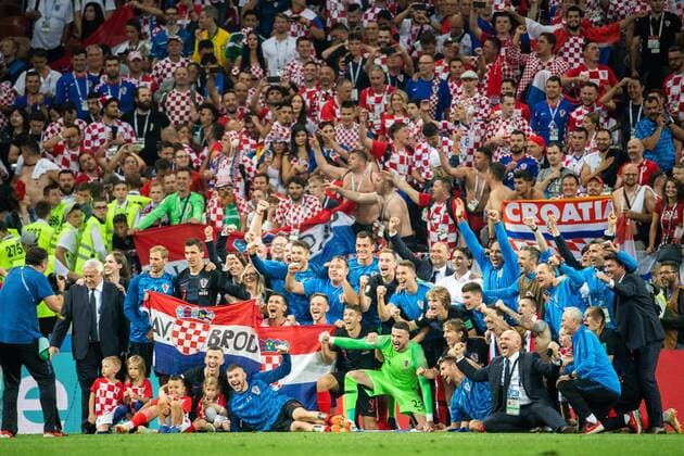 Sport Bilder des Tages 180711 The team of Croatia celebrate after winning the FIFA World Cup WM Weltmeisterschaft Fussball semi final match between Croatia and England on July 11, 2018 in Moscow. Photo: Petter Arvidson BILDBYRAN kod PA 92085 Copyright: PETTERxARVIDSON BB180711PA208