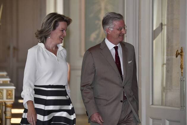 Queen Mathilde of Belgium and King Philippe - Filip of Belgium arrive at the Royal castle in Laken - Laeken, as Belgian national soccer team Red Devils are received by Royal couple after the presence in the semi-final of the soccer World cup in Russia, Sunday 15 July 2018. ERICxLALMAND  x05386510x
