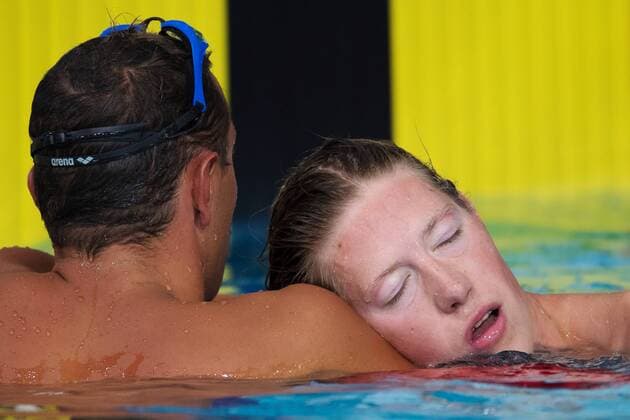 Sport Themen der Woche KW31 Sport Bilder des Tages 180804 Jan Micka of Czech Republic and Henrik Christiansen of Norway after competing in the qualification of men s 1500 meter freestyle swimming during the European Championships on August 4, 2018 in Glasgow. Photo: Joel Marklund BILDBYRN kod JM 87766 Copyright: JOELxMARKLUND BB180804JM059