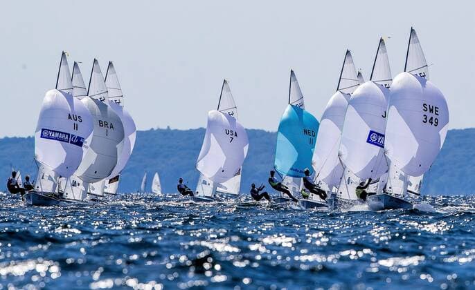 Sport Themen der Woche KW31 Sport Bilder des Tages 2018 Hempel Sailing World Championships 180804 Anton Dahlberg och Fredrik Bergström seglar VM i 470 pa denna handout-bild fran Svensk Segling den 4 augusti 2018 pa rhus. Copyright: JesusxRenedo BB180804BB528