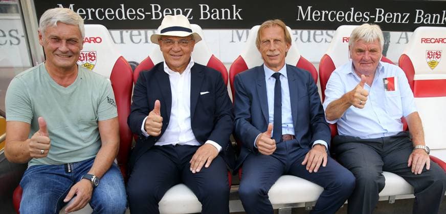 Sport Themen der Woche KW31 Sport Bilder des Tages VfB Stuttgart 125 Jahre Tag des Brustrings Deutschland, Stuttgart, 05.08.2018, Fussball, Bundesliga, Saison 2018 2019, VfB Stuttgart 125 Jahre Tag des Brustrings: v.l. Armin Veh, Felix Magath, Christoph Daum, Jürgen Sundermann.