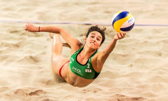 Sport Themen der Woche KW01 Sport Bilder des Tages FIVB Beach-Volleyball World Tour 2019 - Dela Beach Open Den Haag, 05.01.2019 Sarah Sponcil (USA); FIVB Beach-Volleyball World Tour 2019 - Dela Beach Open Den Haag am 05.01.2019, Den Haag.