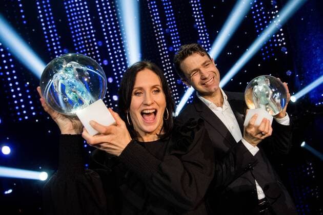 Sport Themen der Woche KW01 Sport Bilder des Tages 190105 Marit Bj¿rgen and Ole Einar Bj¿rndalen on the stage after the Idrettsgalla 2019 on January 5, 2019 in Stavanger. Photo: Jon Olav Nesvold BILDBYRN kod JE 160389 Copyright: JONxOLAVxNESVOLD BB190105JE089