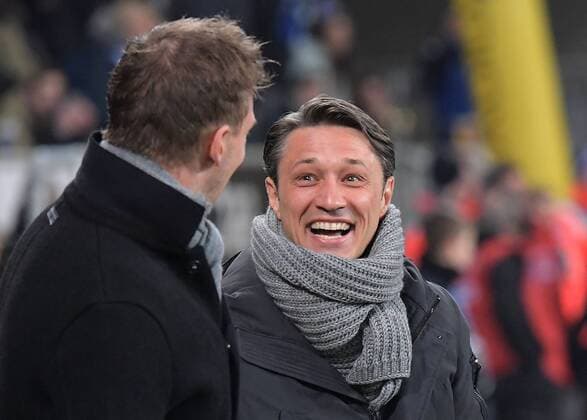 Sport Themen der Woche KW03 Sport Bilder des Tages 18.01.2019, xjhx, Fussball 1.Bundesliga, TSG 1899 Hoffenheim - FC Bayern Muenchen emspor, v.l. Trainer Julian Nagelsmann (1899 Hoffenheim), Niko Kovac (Trainer FC Bayern Muenchen) (DFL DFB REGULATIONS PROHIBIT ANY USE OF PHOTOGRAPHS as IMAGE SEQUENCES and or QUASI-VIDEO) Sinsheim