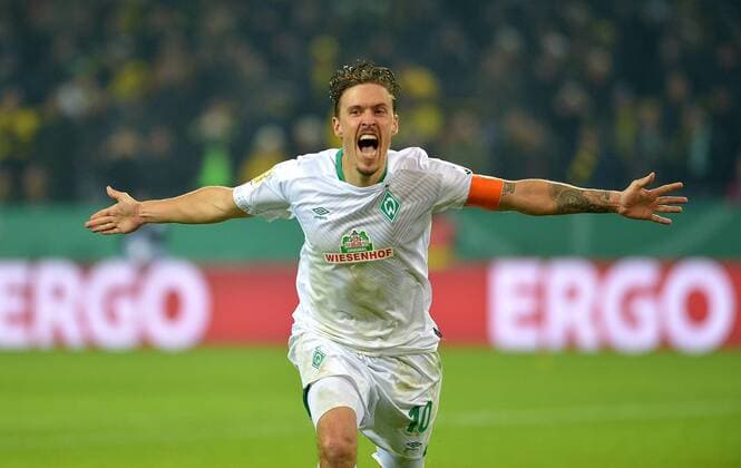 Sport Themen der Woche KW06 Sport Bilder des Tages Dortmund, Germany, 05.02.2019, DFB-Pokal, Achtelfinale, BV Borussia Dortmund - SV Werder Bremen, Max Kruse (SVW) jubelt, Torjubel nach seinem entscheidendenTreffer im Elfmeterschiessen ( DeFodi521