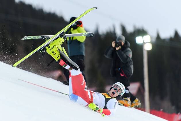 Sport Themen der Woche KW07 Sport Bilder des Tages 190217 Daniel Yule of Switzerland falls when competing in men«s slalom during the FIS Alpine World Ski Championships on February 17, 2019 in re. Copyright: DANIELxSTILLER BB190217DS006